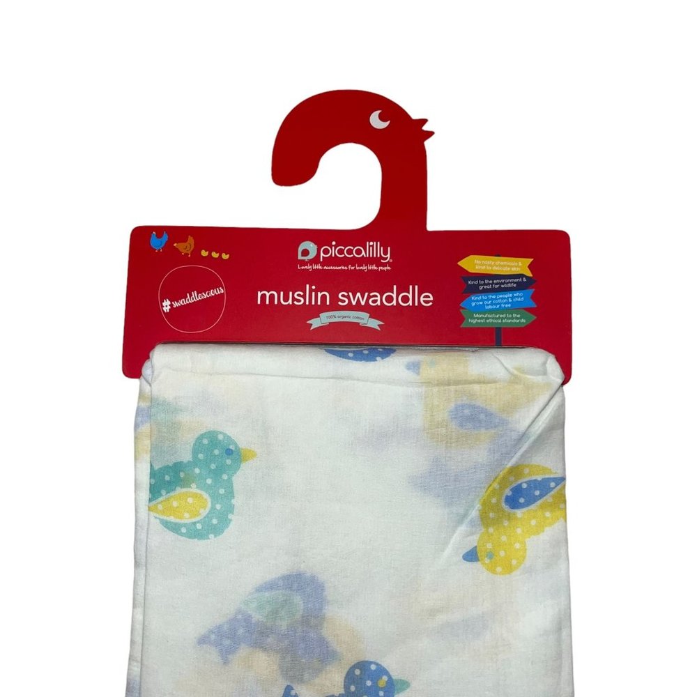 NWT Piccalilly Swaddlesaous Toy Duck Muslin Swaddle Baby Infant Gift - Picture 2 of 5